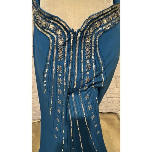Vintage Niki Livas Women Formal Gown Size 12 Maxi Open Blue Evening Dress - Picture 7 of 13